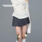 Gray Polyester Viscose Blend Pleated Mini Skirt with Side Tie and Logo Detail for Women