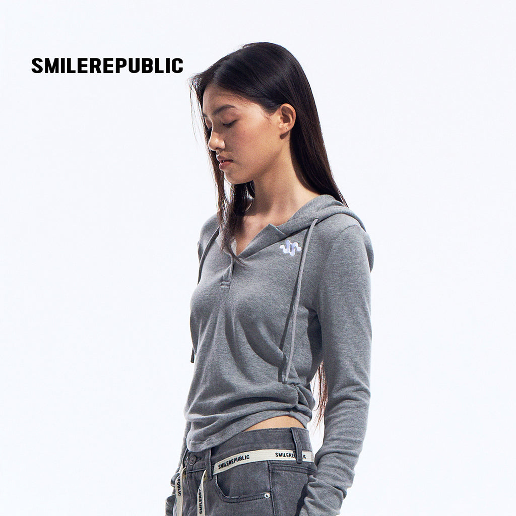 Gray Hooded Sweatshirt with 3D Ear Detail, Viscose Blend Pullover Hoodie for Women