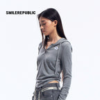 Gray Hooded Sweatshirt with 3D Ear Detail, Viscose Blend Pullover Hoodie for Women