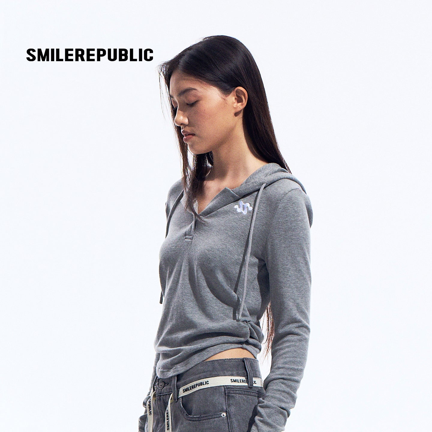 Gray Hooded Sweatshirt with 3D Ear Detail, Viscose Blend Pullover Hoodie for Women