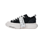 Black Frayed Canvas Chunky Platform Sneakers, Unisex Low Top Lace-Up Casual Streetwear Shoes