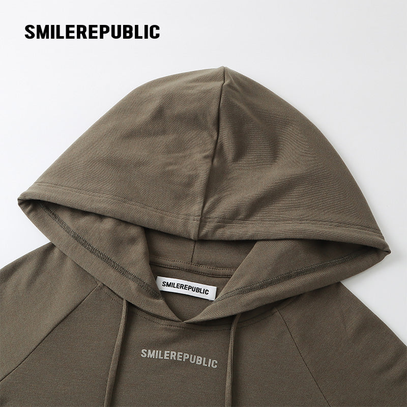 Dark Green-Gray Stretch Regenerated Cellulose Wool Blend Slim Fit Cropped Graphic Hoodie for Women