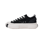 Black Frayed Canvas Chunky Platform Sneakers, Unisex Low Top Lace-Up Casual Streetwear Shoes - view 4