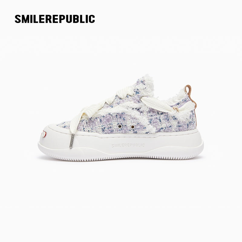 Lavender Plaid Tweed Low-Top Platform Sneaker