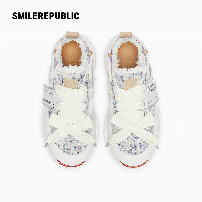 Lavender Plaid Tweed Low-Top Platform Sneaker