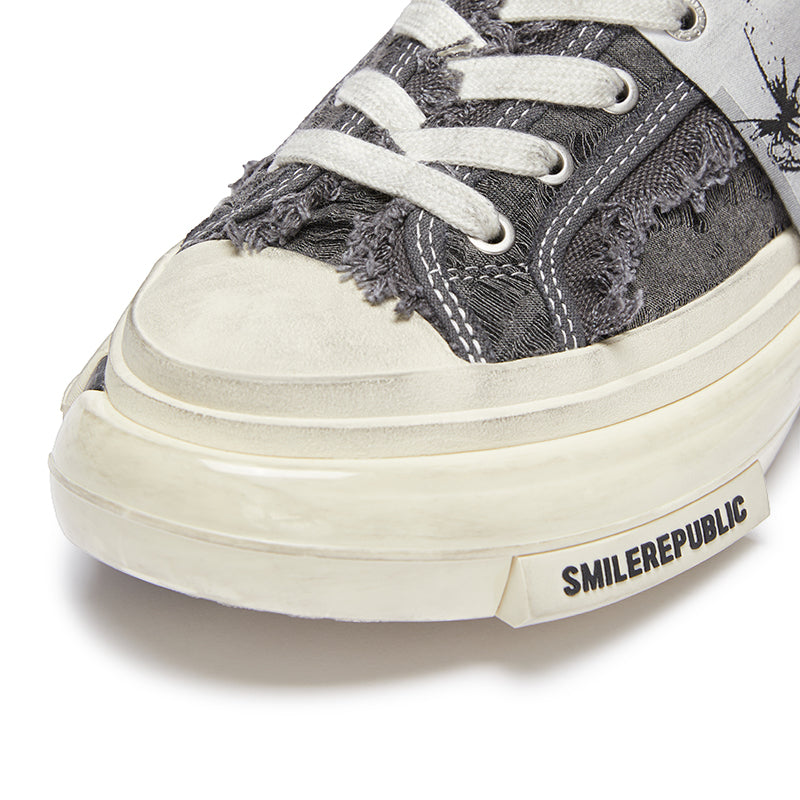 Gray Fringe Fabric Low-Top Platform Sneakers with Rubber Sole