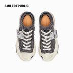 Grey Frayed Canvas Platform Sneakers, Unisex Low Top Lace Up Shoes