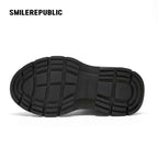 Black Smile Toe High-Top Chunky Platform Sneakers, Unisex Lace-Up Shoes
