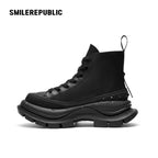 Black Smile Toe High-Top Chunky Platform Sneakers, Unisex Lace-Up Shoes