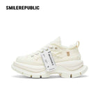Cream White Frayed Canvas Smile Toe Platform Sneakers, Unisex Lace Up Shoes