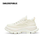 Cream White Frayed Canvas Smile Toe Platform Sneakers, Unisex Lace Up Shoes