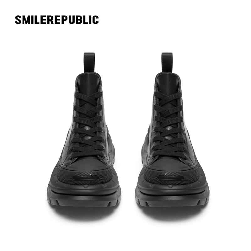 Black Smile Toe High-Top Chunky Platform Sneakers, Unisex Lace-Up Shoes