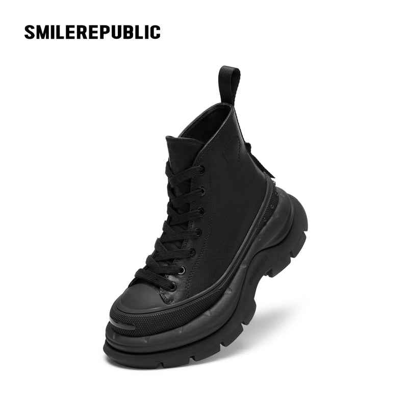 Black Smile Toe High-Top Chunky Platform Sneakers, Unisex Lace-Up Shoes