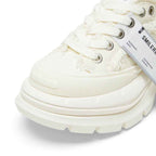 Cream White Frayed Canvas Smile Toe Platform Sneakers, Unisex Lace Up Shoes