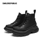 Black Smile Toe High-Top Chunky Platform Sneakers, Unisex Lace-Up Shoes