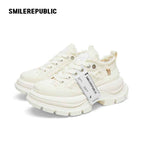 Cream White Frayed Canvas Smile Toe Platform Sneakers, Unisex Lace Up Shoes