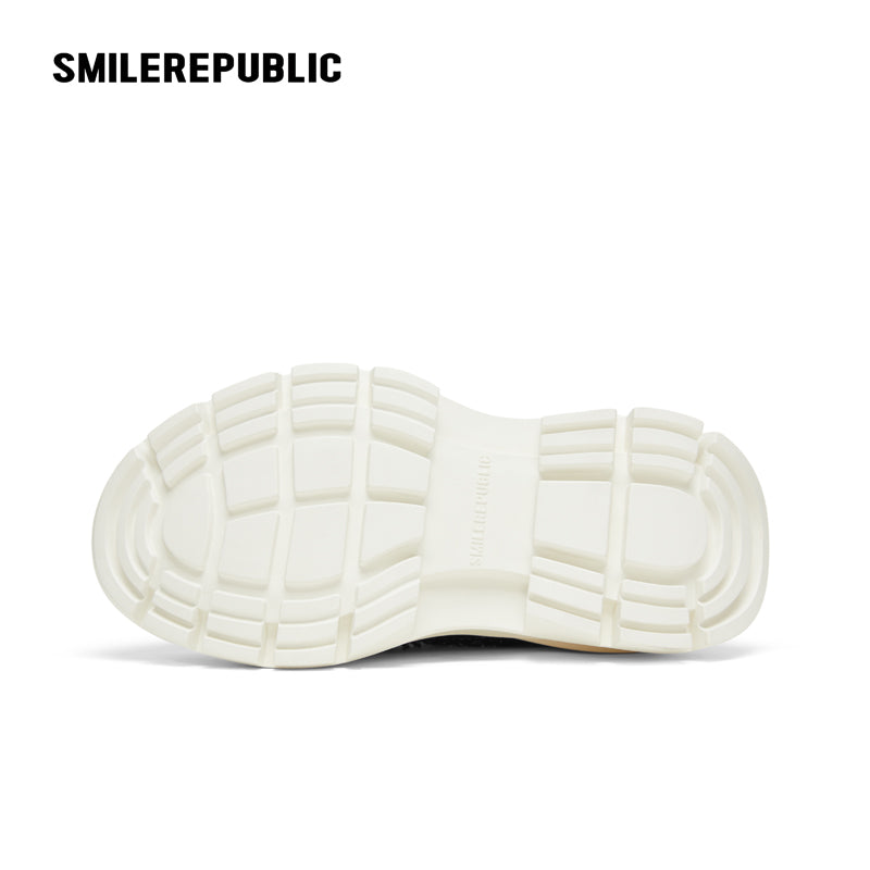 Black White Frayed Canvas Smile Toe Platform Sneakers, Unisex Lace Up Shoes
