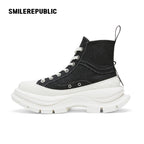 Black Canvas High Top Platform Sneakers, Unisex Chunky Lace Up Shoes