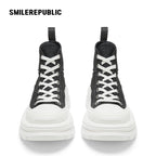 Black Canvas High Top Platform Sneakers, Unisex Chunky Lace Up Shoes