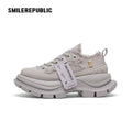 Light Gray Frayed Canvas Smile Toe Chunky Platform Sneakers, Low Top