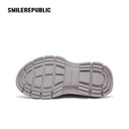 Light Gray Frayed Canvas Smile Toe Chunky Platform Sneakers, Low Top