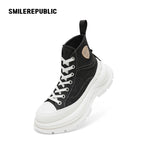 Black Canvas High Top Platform Sneakers, Unisex Chunky Lace Up Shoes