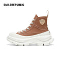 Khaki Canvas Smile Toe Chunky Platform Sneakers, Unisex High Top Lace Up Shoes