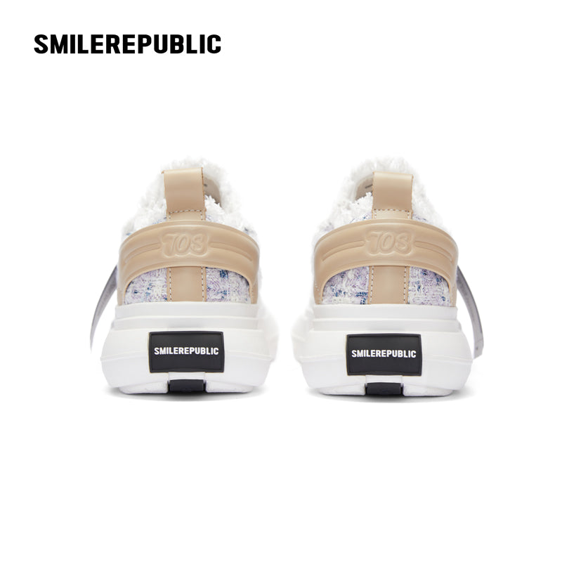 Lavender Plaid Wool Low-Top Platform Sneakers with Rubber Sole