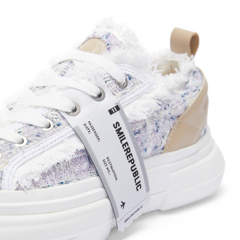 Lavender Plaid Wool Low-Top Platform Sneakers with Rubber Sole