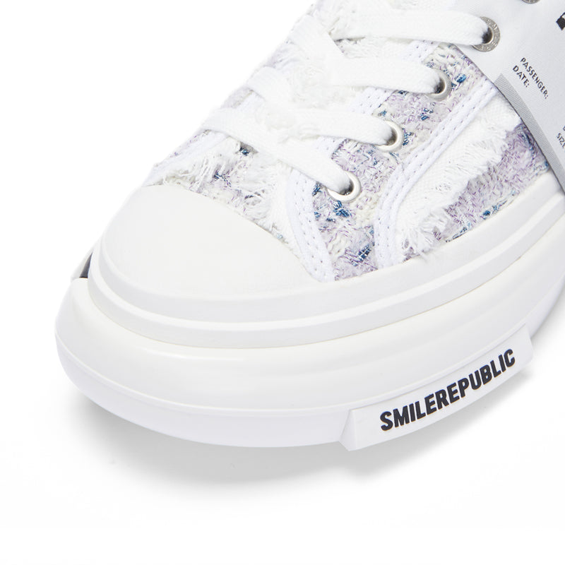 Lavender Plaid Wool Low-Top Platform Sneakers with Rubber Sole