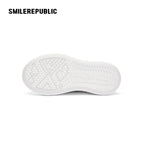 White Frayed Edge Smile Toe Platform Sneakers, Unisex Low Top Lace Up Shoes - view 7