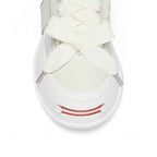 White Frayed Edge Smile Toe Platform Sneakers, Unisex Low Top Lace Up Shoes