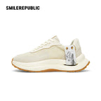 Khaki Low Top Retro Runner Sneakers with Gum-Colored Outsole and Branded Heel Tag