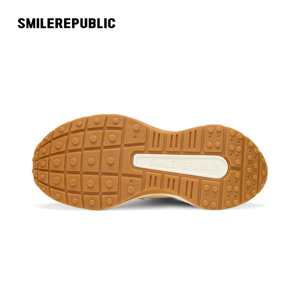 Khaki Low Top Retro Runner Sneakers with Gum-Colored Outsole and Branded Heel Tag
