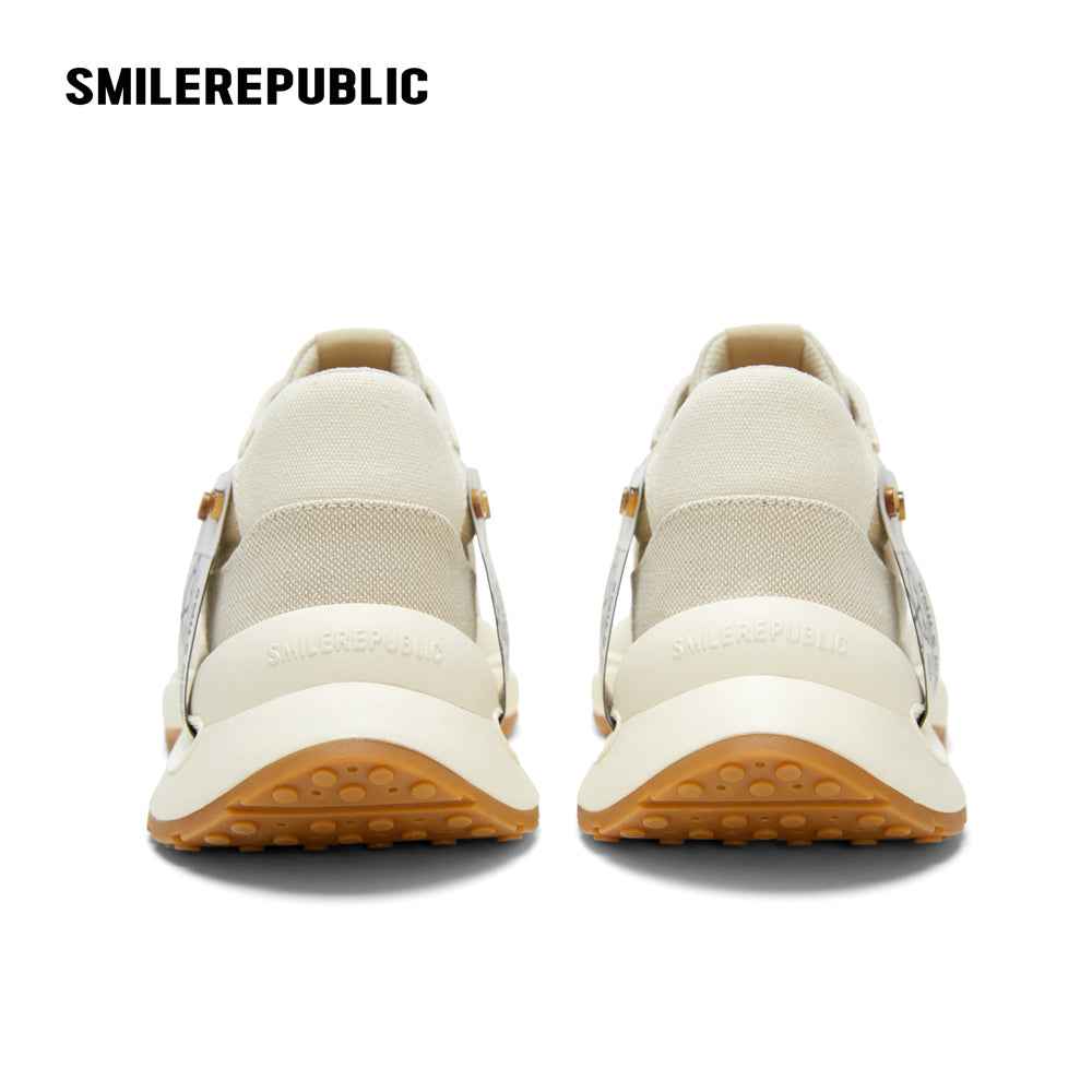 Khaki Low Top Retro Runner Sneakers with Gum-Colored Outsole and Branded Heel Tag