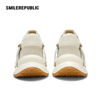 Khaki Low Top Retro Runner Sneakers with Gum-Colored Outsole and Branded Heel Tag