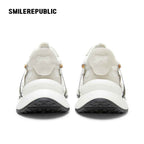 White and Gray Retro Runner Sneakers with Airplane Ticket Tag, Unisex Low Top