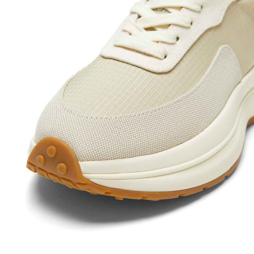 Khaki Low Top Retro Runner Sneakers with Gum-Colored Outsole and Branded Heel Tag