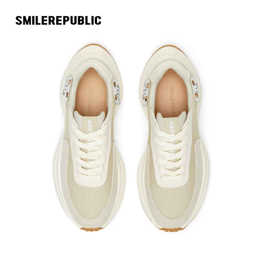 Khaki Low Top Retro Runner Sneakers with Gum-Colored Outsole and Branded Heel Tag