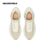 Khaki Low Top Retro Runner Sneakers with Gum-Colored Outsole and Branded Heel Tag