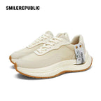 Khaki Low Top Retro Runner Sneakers with Gum-Colored Outsole and Branded Heel Tag