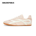 Light Pink Bow Detail Low Top German Trainer Sneakers with Square Toe