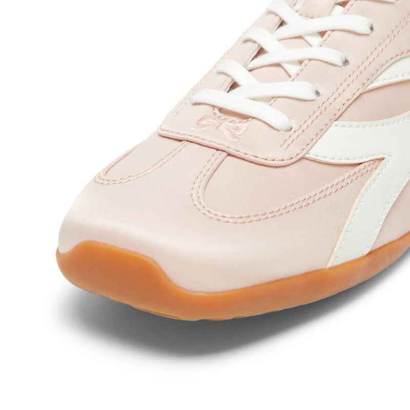 Light Pink Bow Detail Low Top German Trainer Sneakers with Square Toe