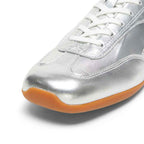 Silver Finish Square Toe German Trainer Sneakers, Low Top Lace Up Shoes