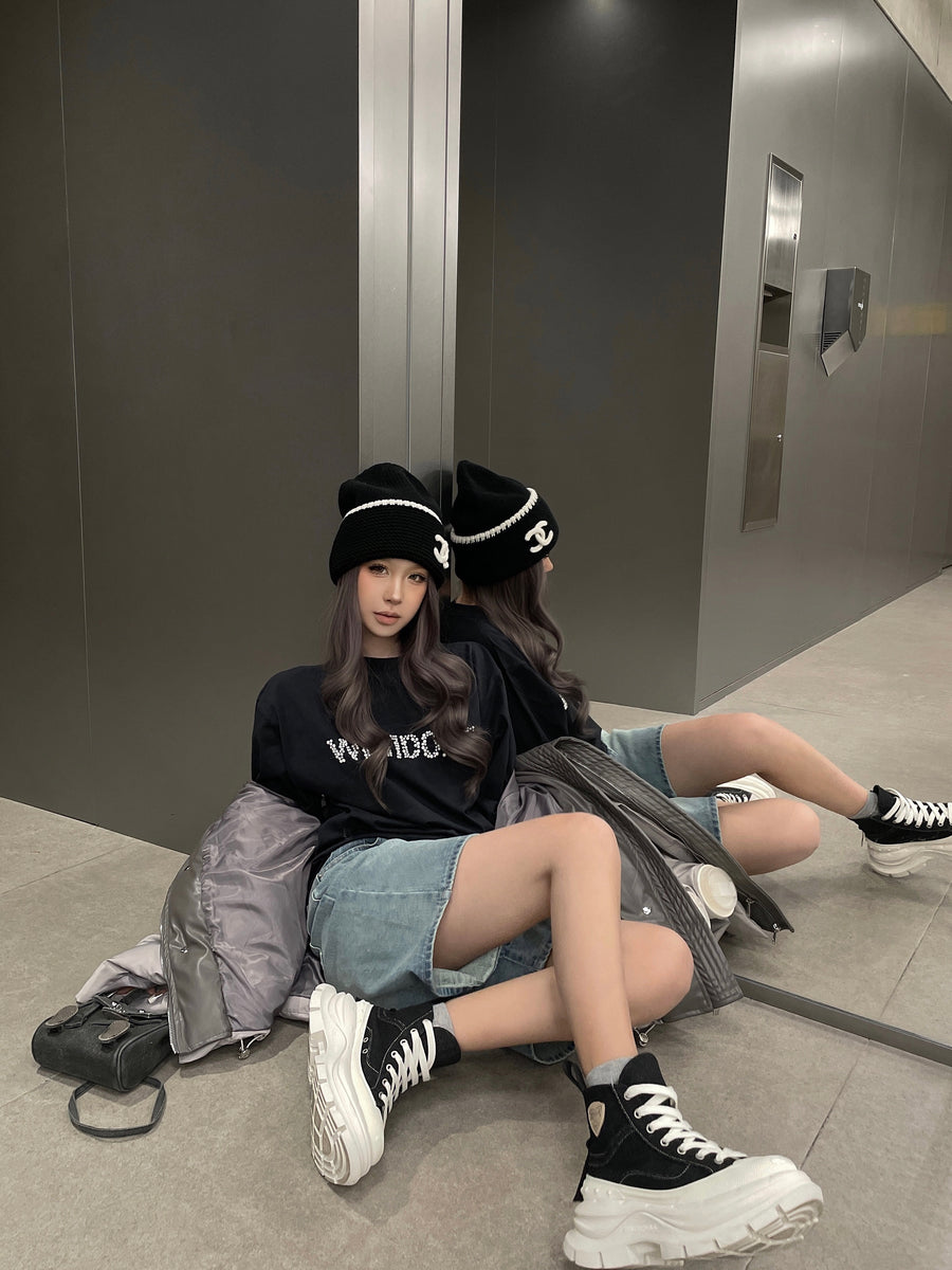 Black Canvas High Top Platform Sneakers, Unisex Chunky Lace Up Shoes 详情图 5