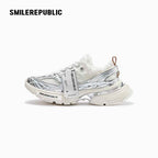 Metallic Silver White Mesh Chunky Sneakers, Unisex Lace Up Shoes