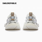 Metallic Silver White Mesh Chunky Sneakers, Unisex Lace Up Shoes - view 7