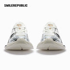 Metallic Silver White Mesh Chunky Sneakers, Unisex Lace Up Shoes