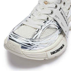 Metallic Silver White Mesh Chunky Sneakers, Unisex Lace Up Shoes