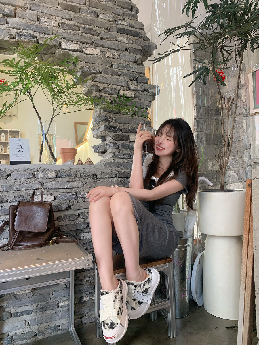 Black White Frayed Herringbone Platform Sneaker Mules, Unisex Backless Lace Up Shoes 详情图 9
